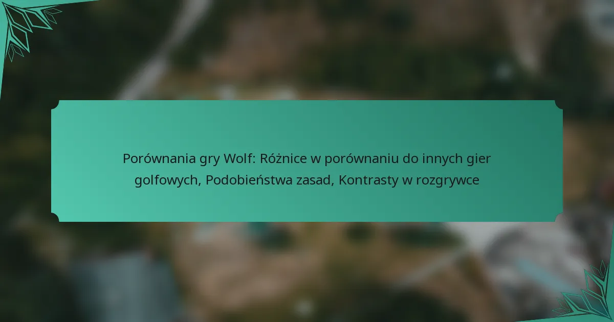 Porównania gry Wolf: Różnice w porównaniu do innych gier golfowych, Podobieństwa zasad, Kontrasty w rozgrywce